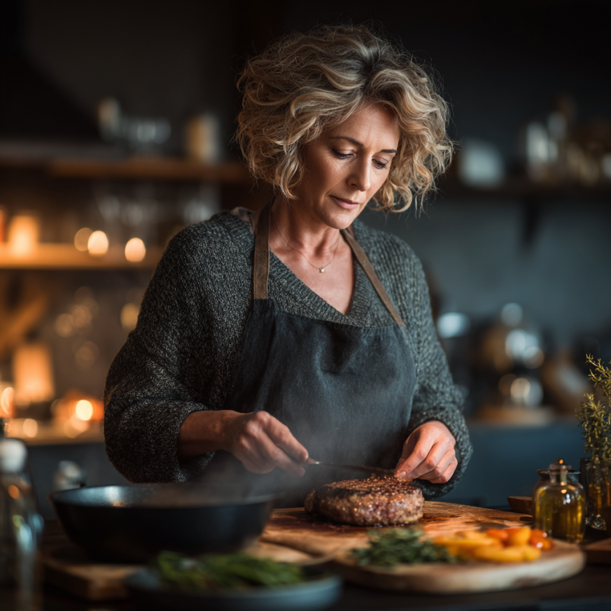 Boldog idős pár egészséges ételt készít a konyhában