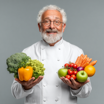 Idős nő friss zöldségeket választ a piacon